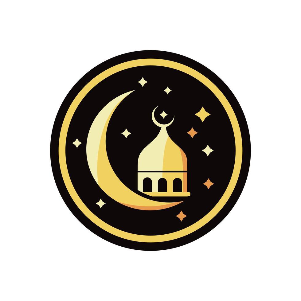 Illustration of Moon and mosque icon design in Islamic frame, Islamic Ramadan Icon vector