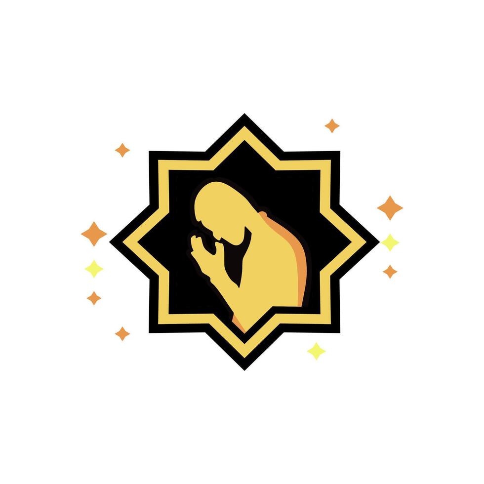 Islamic Frame Icon Design Illustration with Muslim Man Praying vector