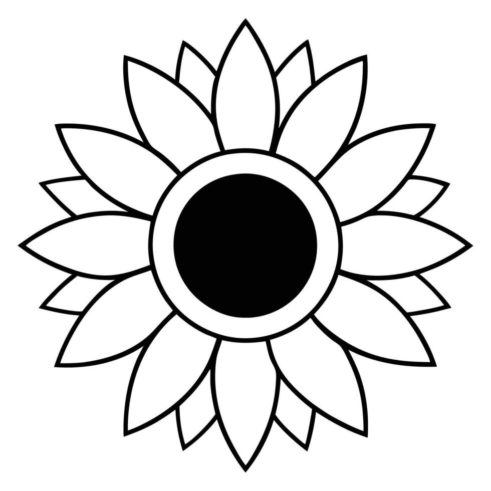 Sunflower with large circular center and thin petal lines vector