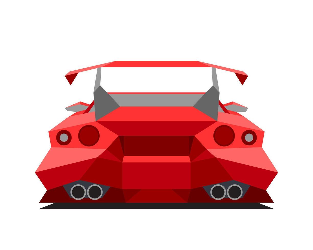 Sports red car isolated on white background. Rear view. Abstract polygonal illustration. vector