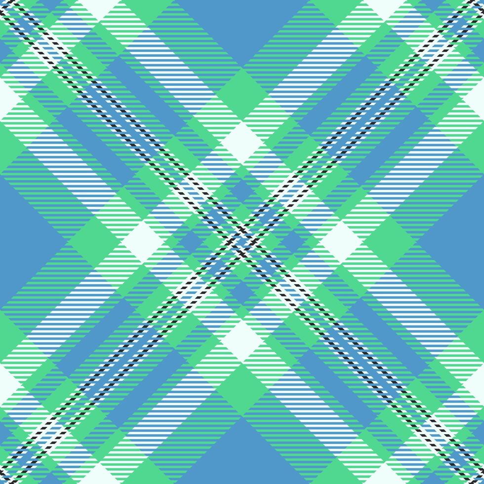 Gentle plaid fabric, poncho texture tartan textile. Subtle seamless background check pattern in green and cyan colors. vector