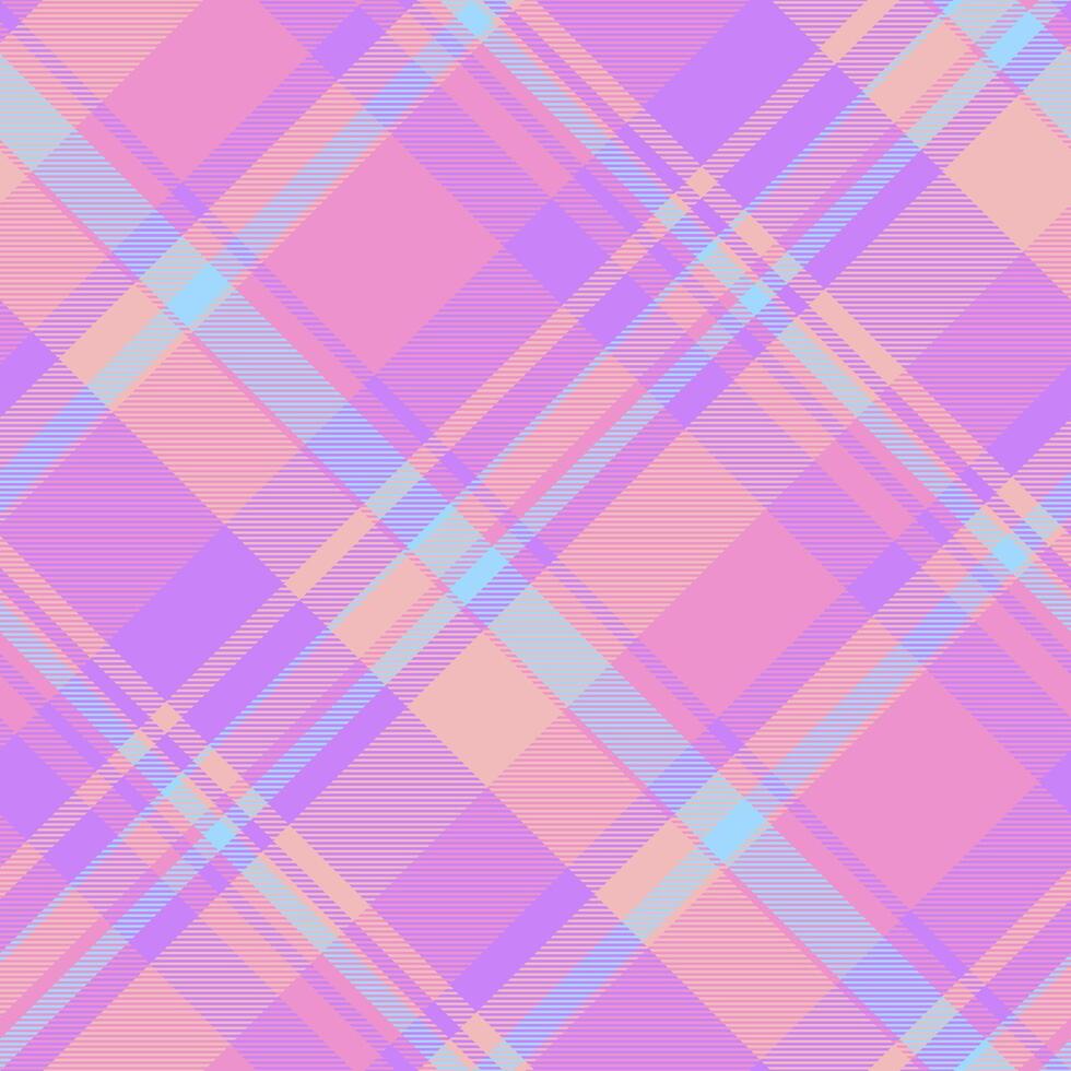 Product textile fabric, trend tartan texture background. Apparel plaid seamless pattern check in pink and violet colors. vector