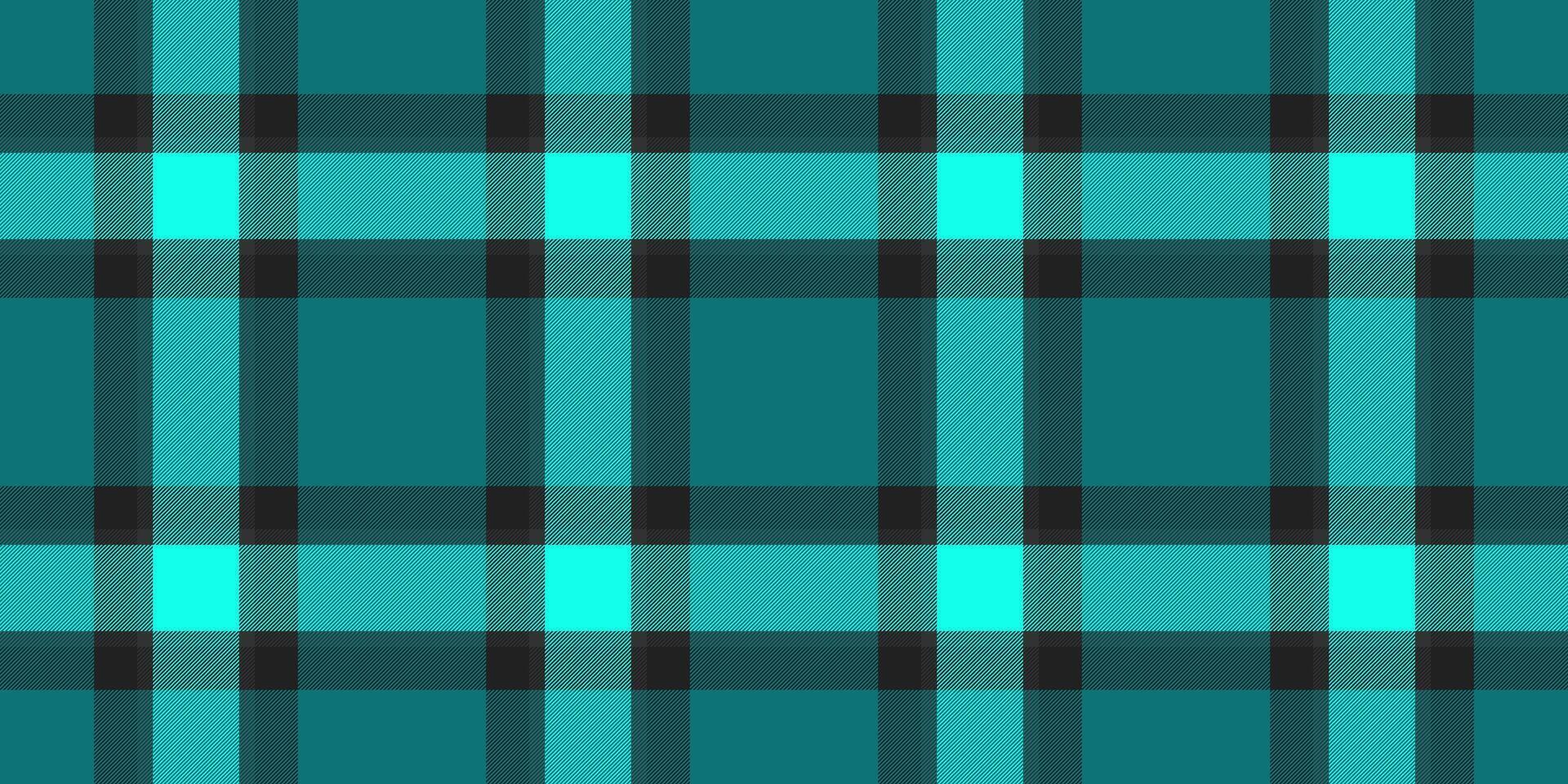 Warp texture check fabric, event background seamless pattern. Scotland plaid textile tartan in cyan and black colors. vector