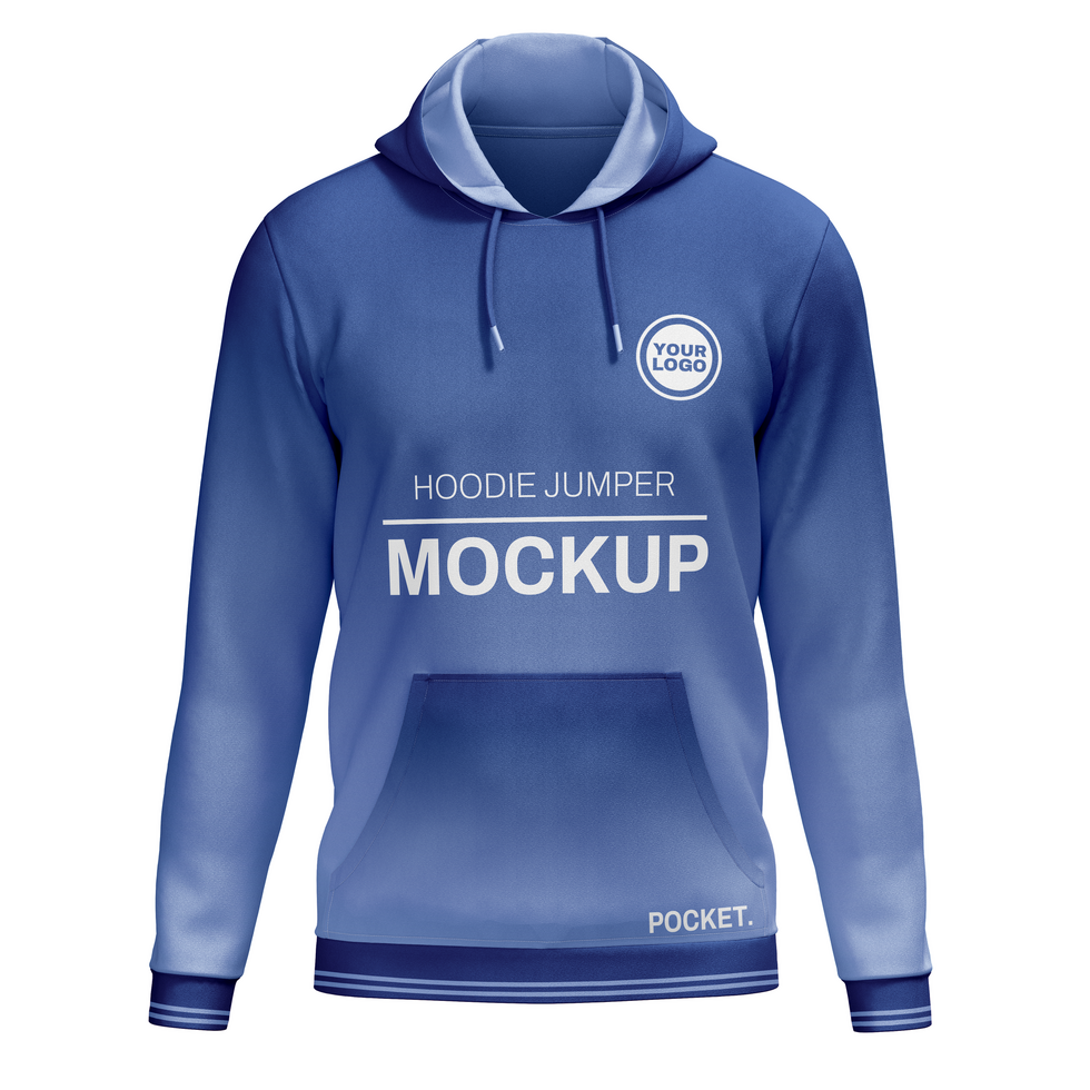 Hoodie jumper with front pocket mockup front view psd