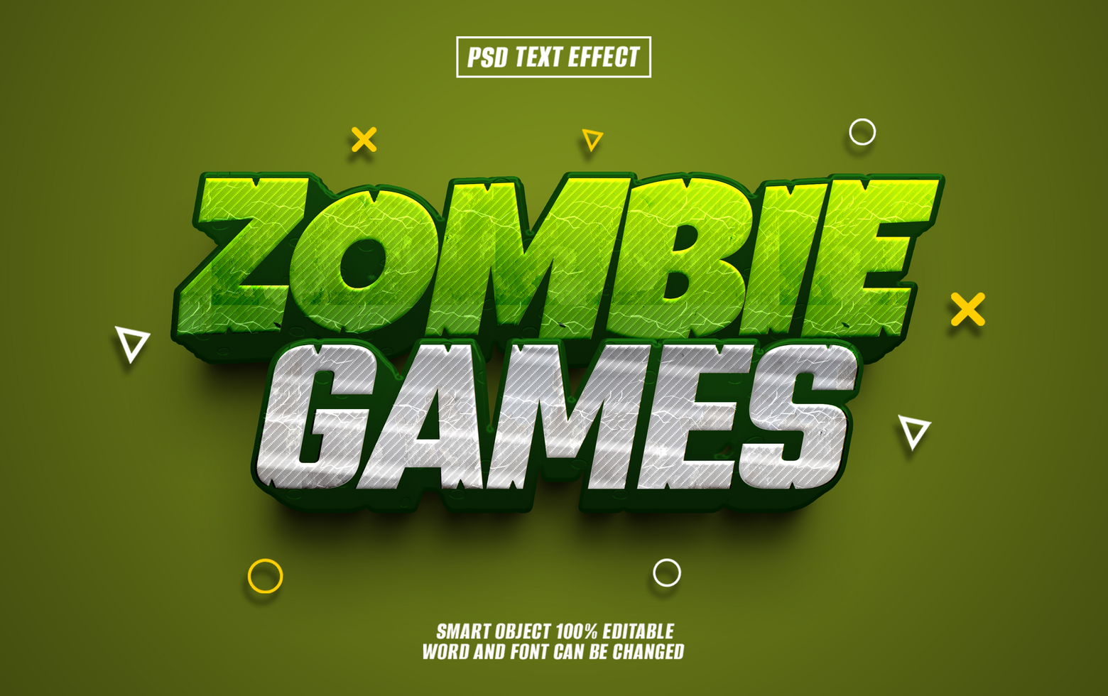 3D Zombie Games text effect with green and silver psd