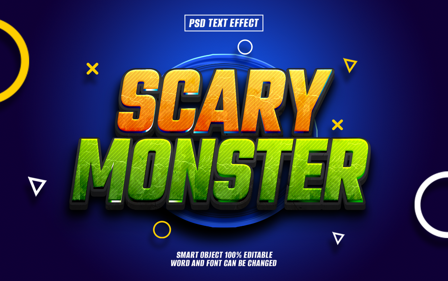 3D text effect Scary Monste on dark blue background psd