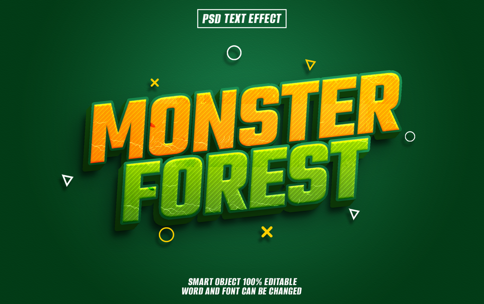 3D text effect design Monster Forest with orange and green psd