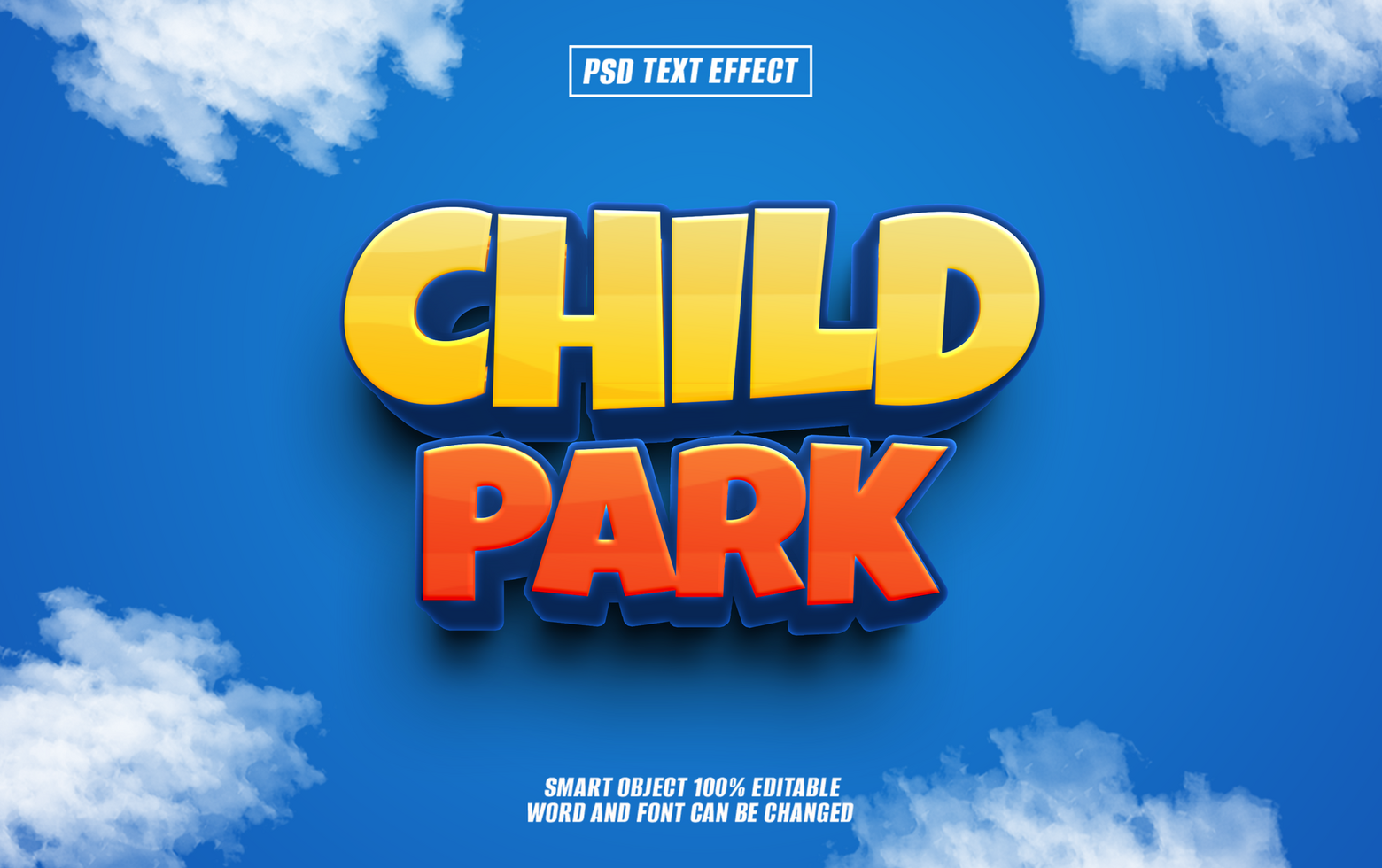 3D text effect Child Park on a blue sky background. psd