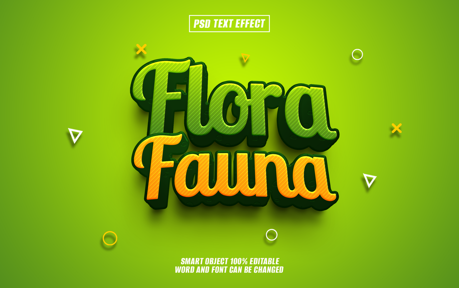 3D text effect Flora Fauna with green and orange color psd