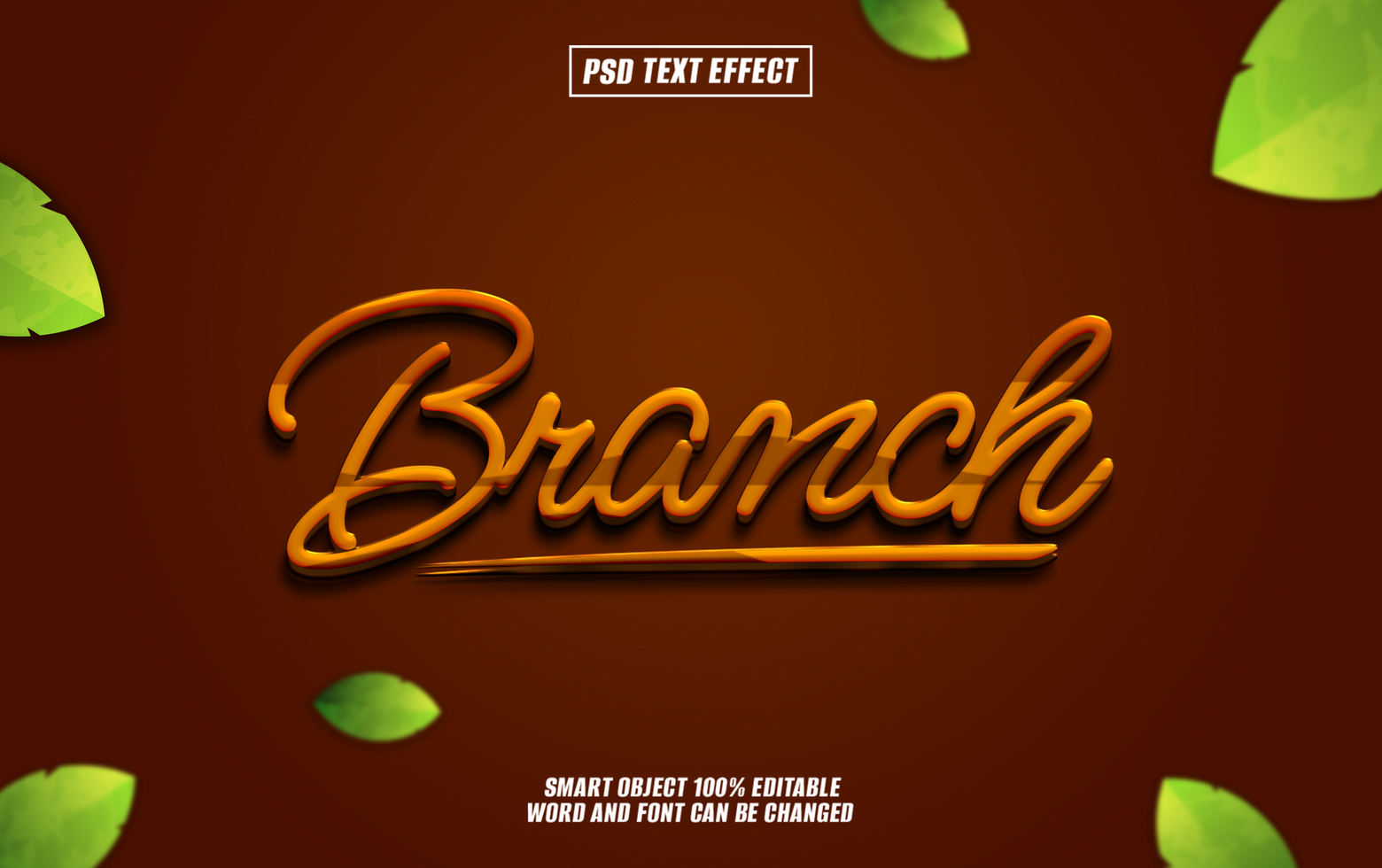 3D text effect Branch on brown background psd