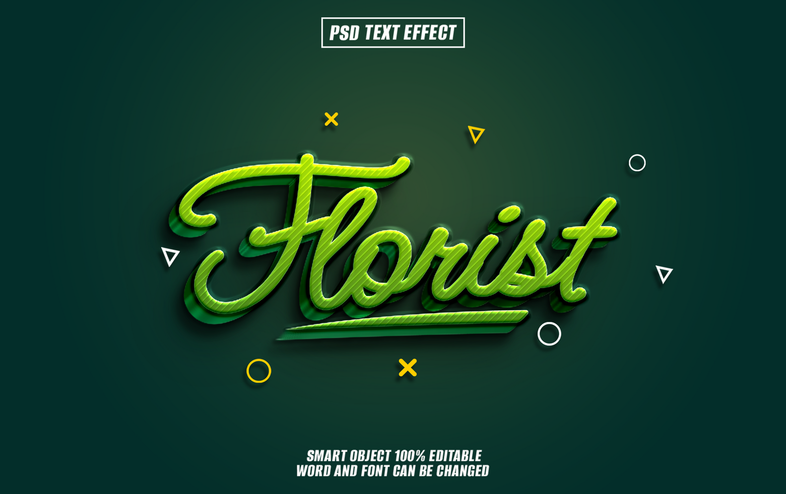 Florist text effect on dark green background. psd
