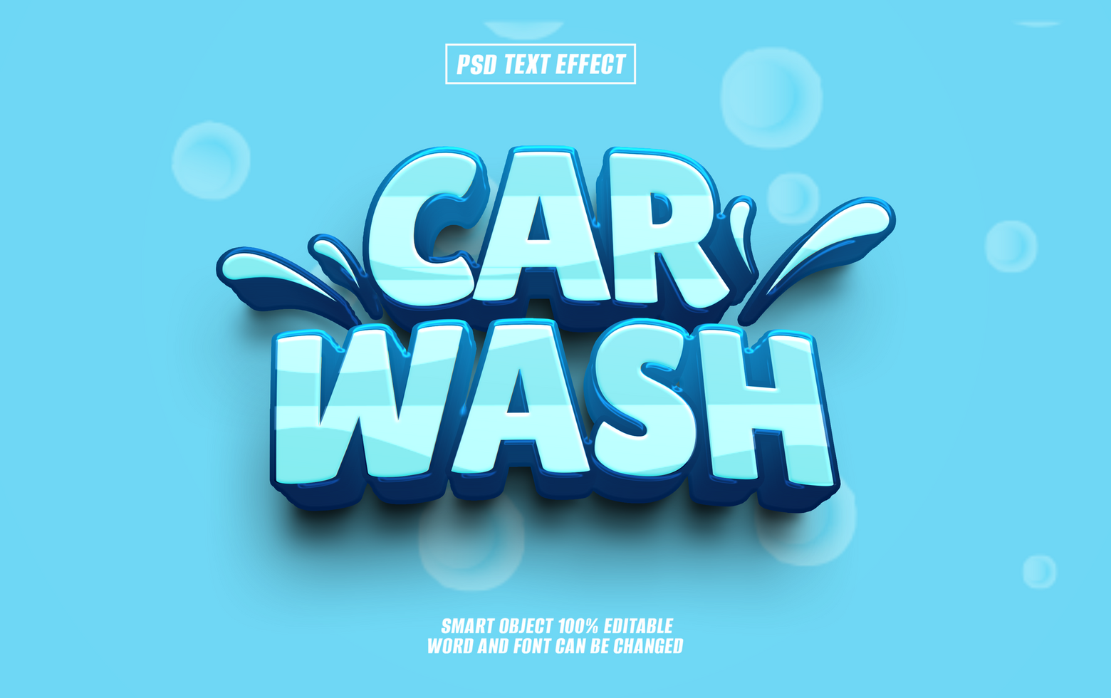 3D blue text effect Car Wash with water splash psd