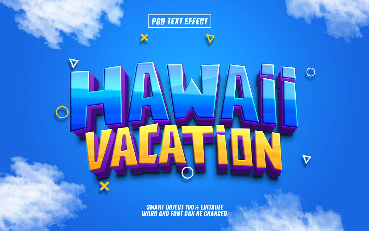 Hawaii Vacation text effect, 3D style, blue and yellow psd