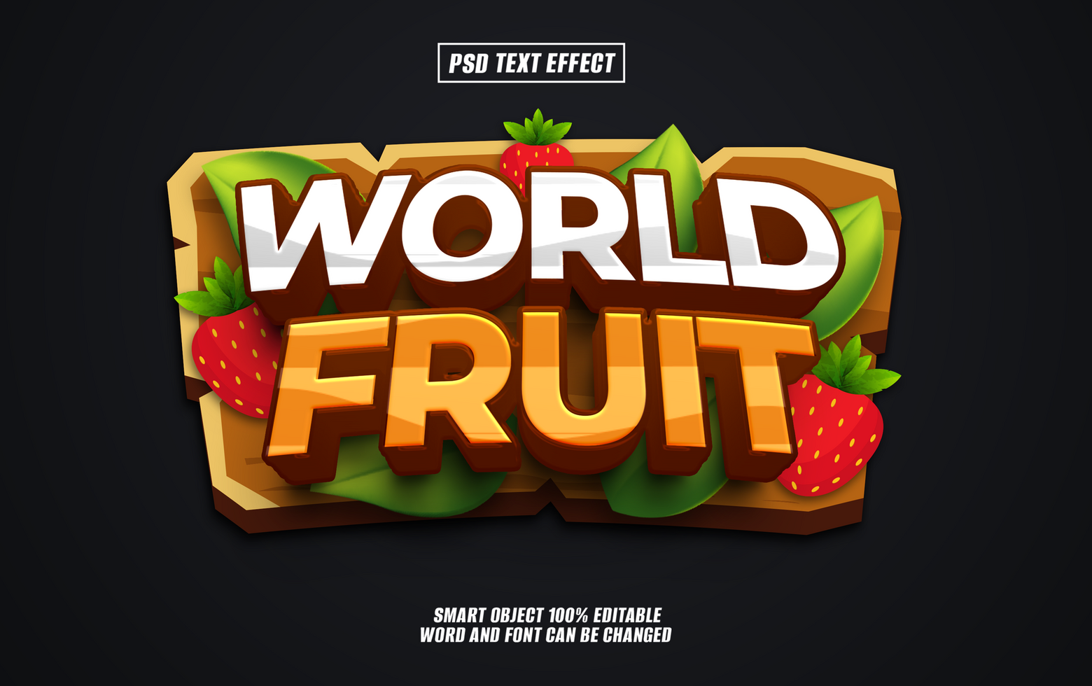 3D text effect design World Fruit with strawberries psd