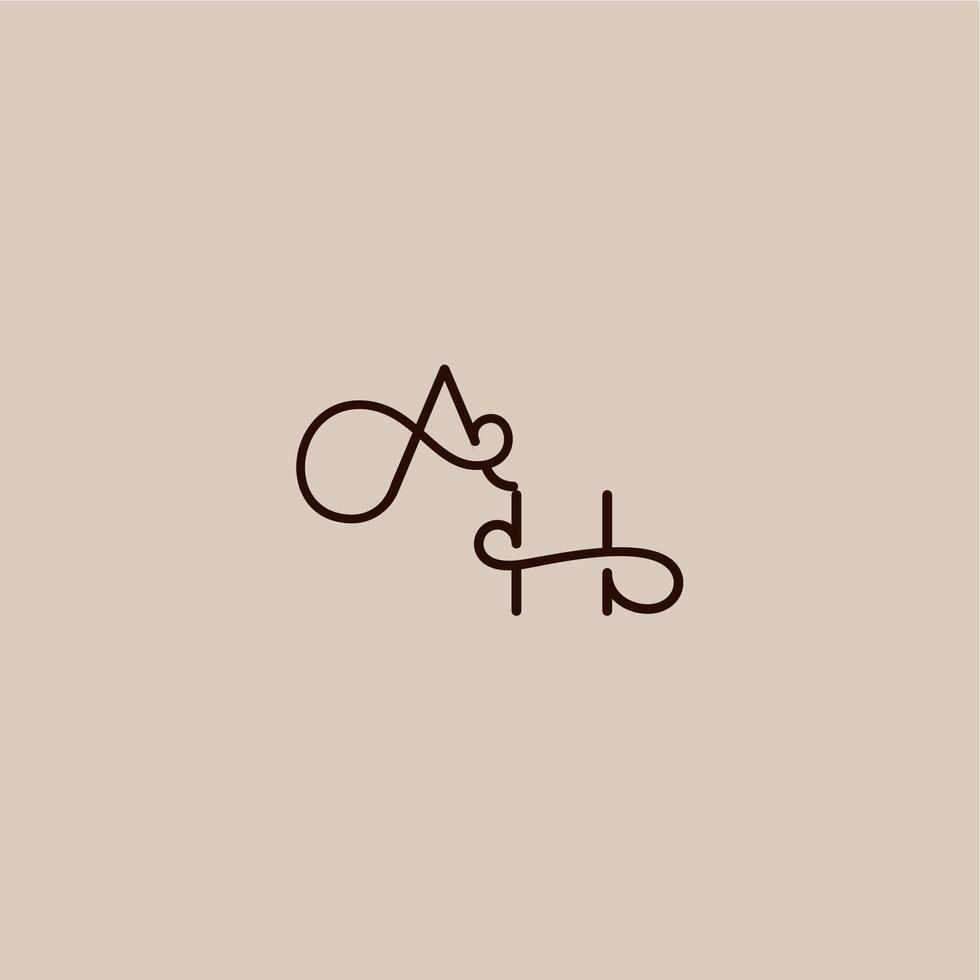 wedding typography monogram luxurious organic style and elegant concept AH dynamic line initial letter vector
