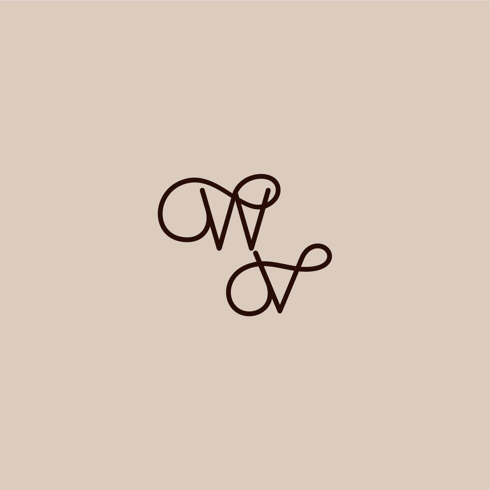 luxurious organic style and elegant concept WV wedding typography monogram letter dynamic line initial vector