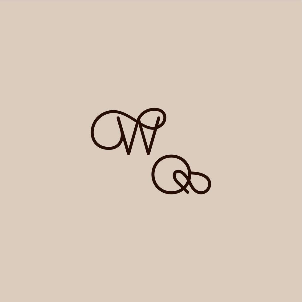 luxurious organic style and elegant concept WQ wedding typography monogram letter dynamic line initial vector