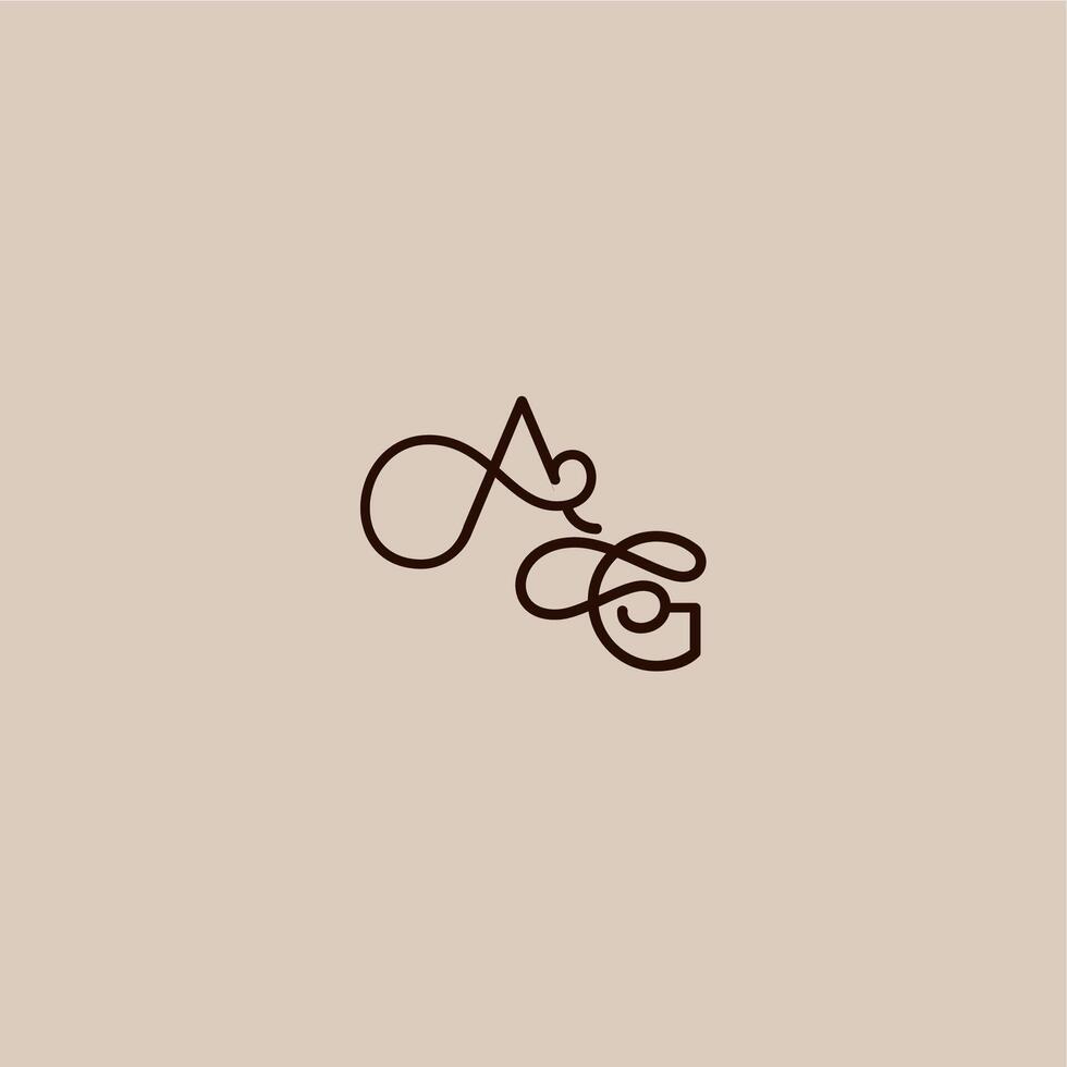 wedding typography monogram luxurious organic style and elegant concept AG dynamic line initial letter vector
