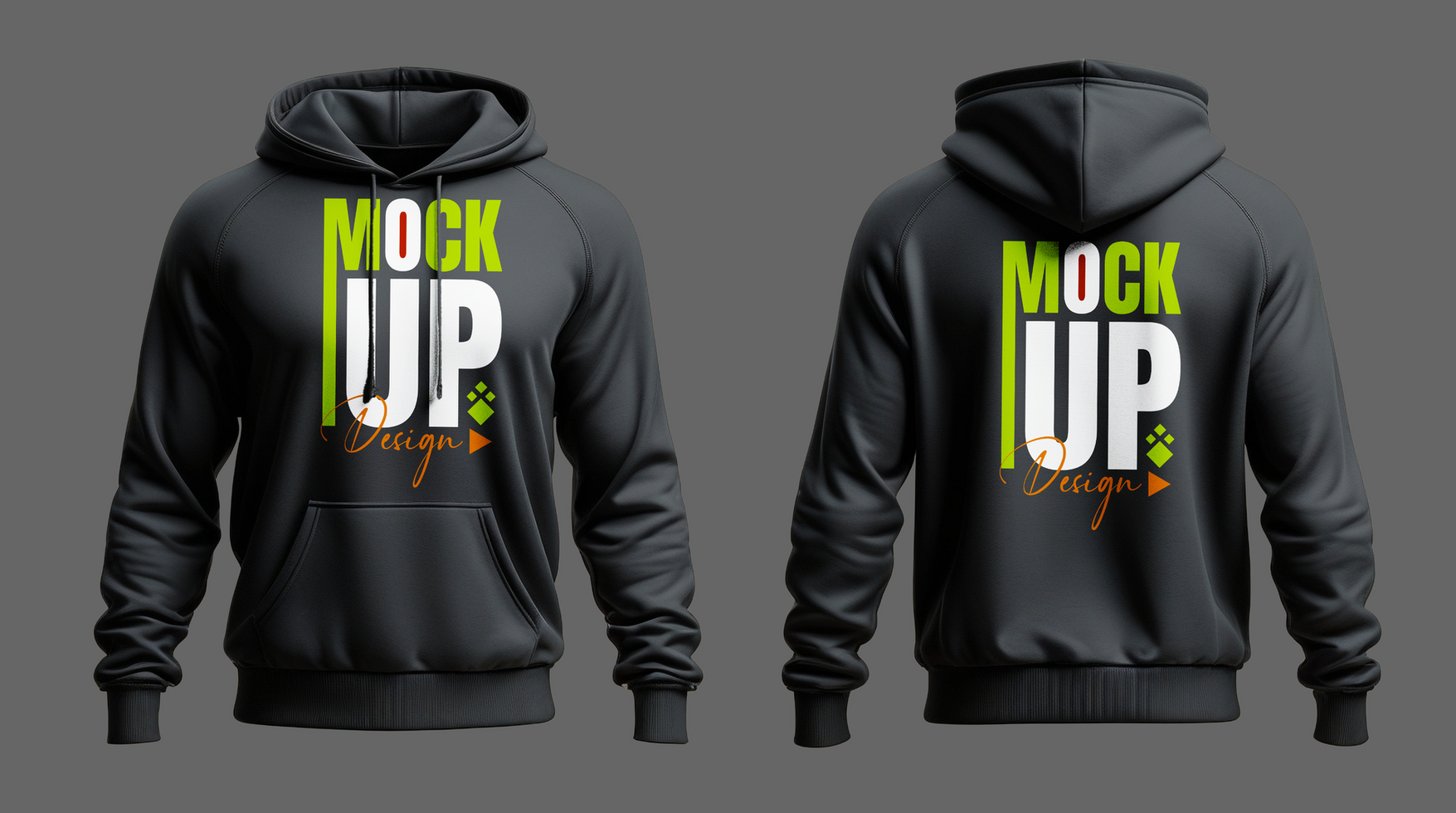 Hoodie branding mockup design with a focus on long black sleeve streetwear fashion psd