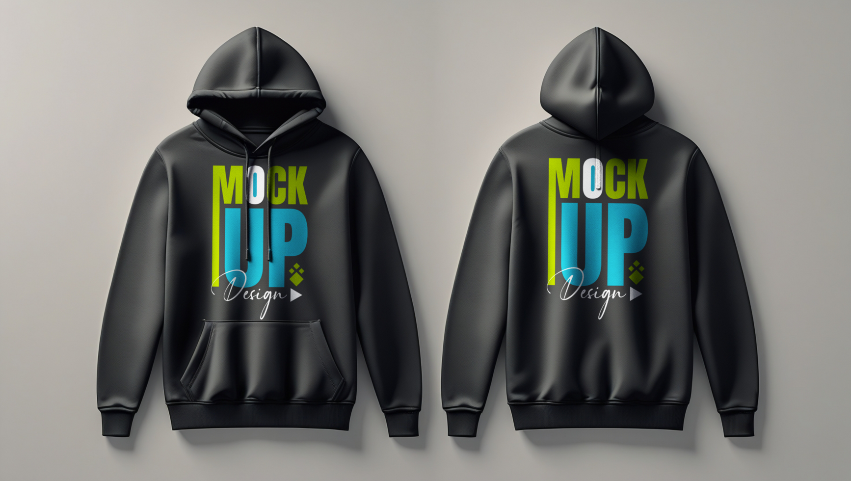 Isolated black colour hoodie mockup template for apparel product display and fabric design psd