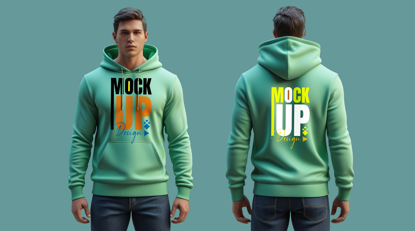 Mockup of a blank soft smooth green hoodie with front and sleeve focus for branding and style psd