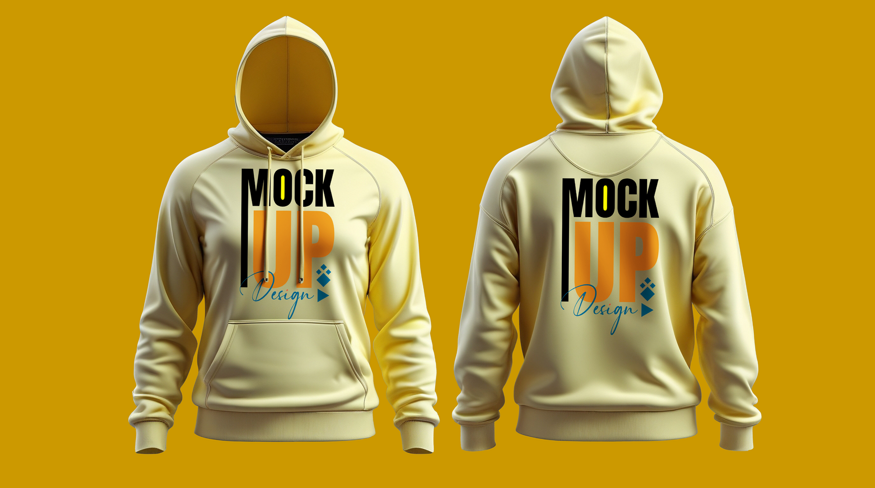 Long sleeve smooth pale yellow hoodie mockup with branding focus for casual apparel style psd