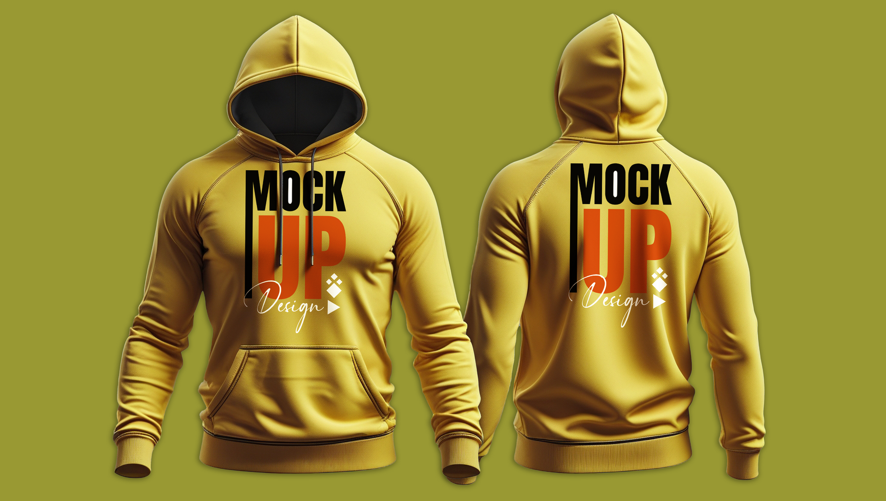 Vibrant yellow hoodie mockup template with isolated front view for apparel product marketing psd
