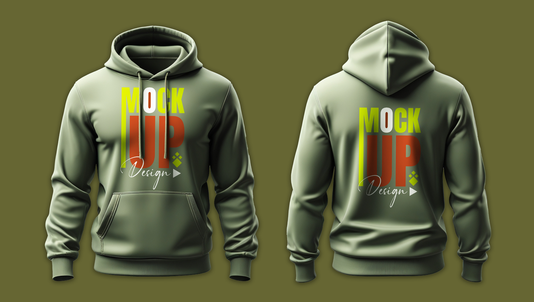 Unique vibrant soft olive green hoodie mockup template showcasing back view for textile design presentation psd