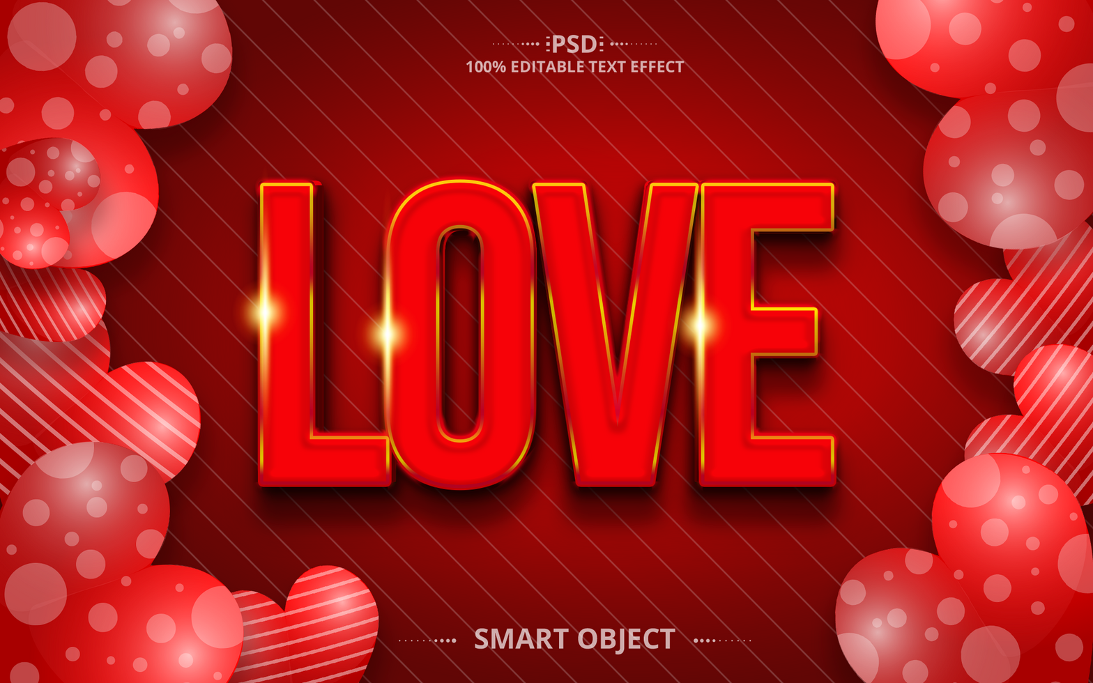 valentines day party love text effect design with Heart psd