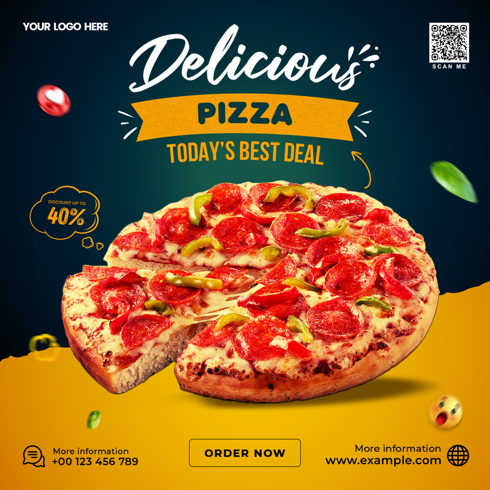 Fast Food Pizza Promotional Social Media Post Template. Square Layout And Editable psd