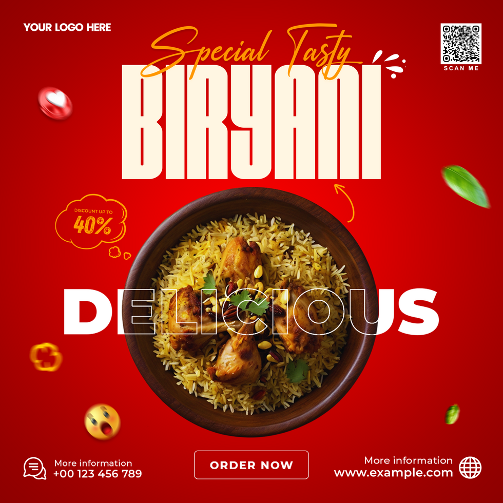Biryani Promotional Social Media Post Template. Square Layout And Editable psd