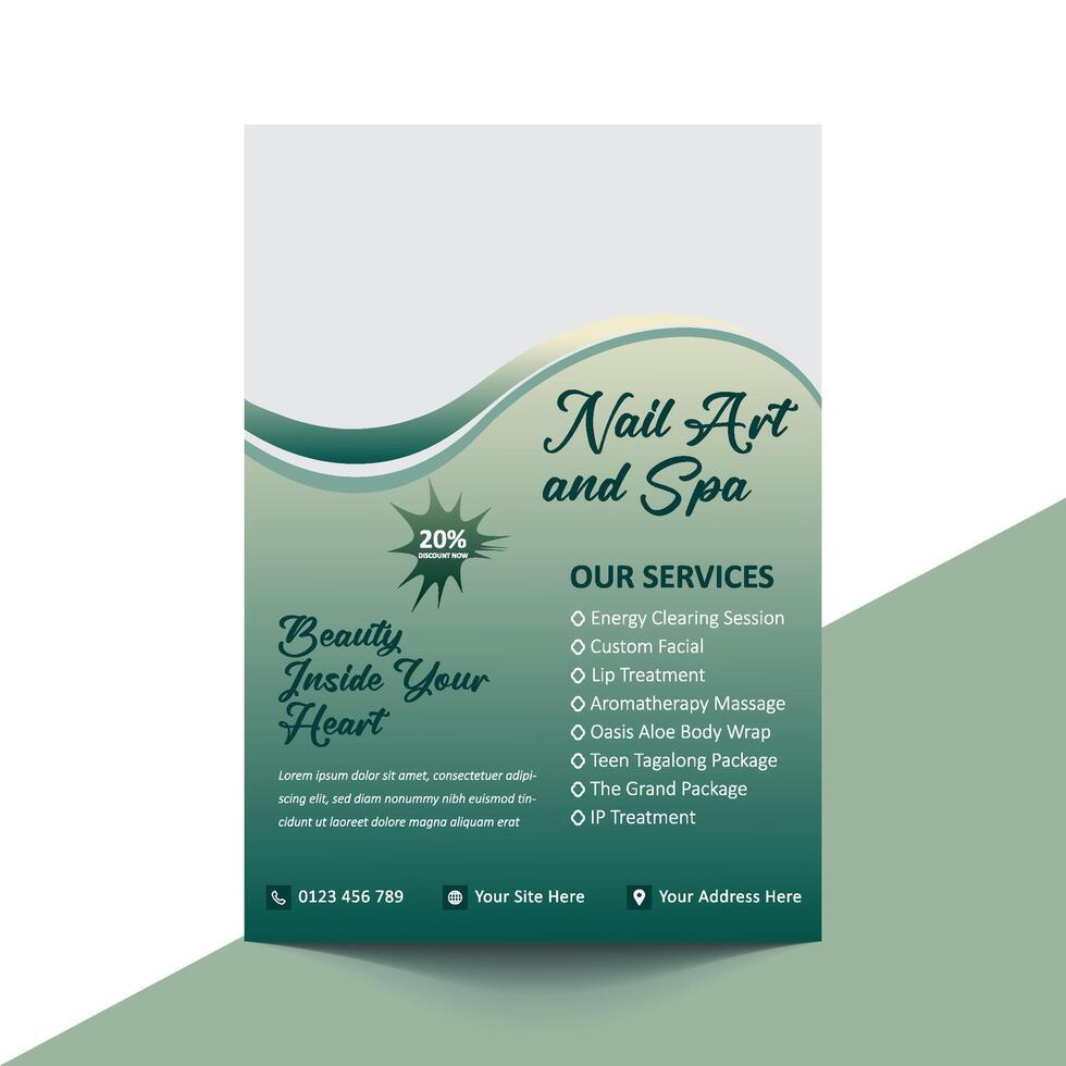 Modern Beauty cosmetic sale center flyer and brochure template with a4 size. Creative promotion design concept of professional spa and salon, hair mask, skin treatment, skincare, natural product, etc vector