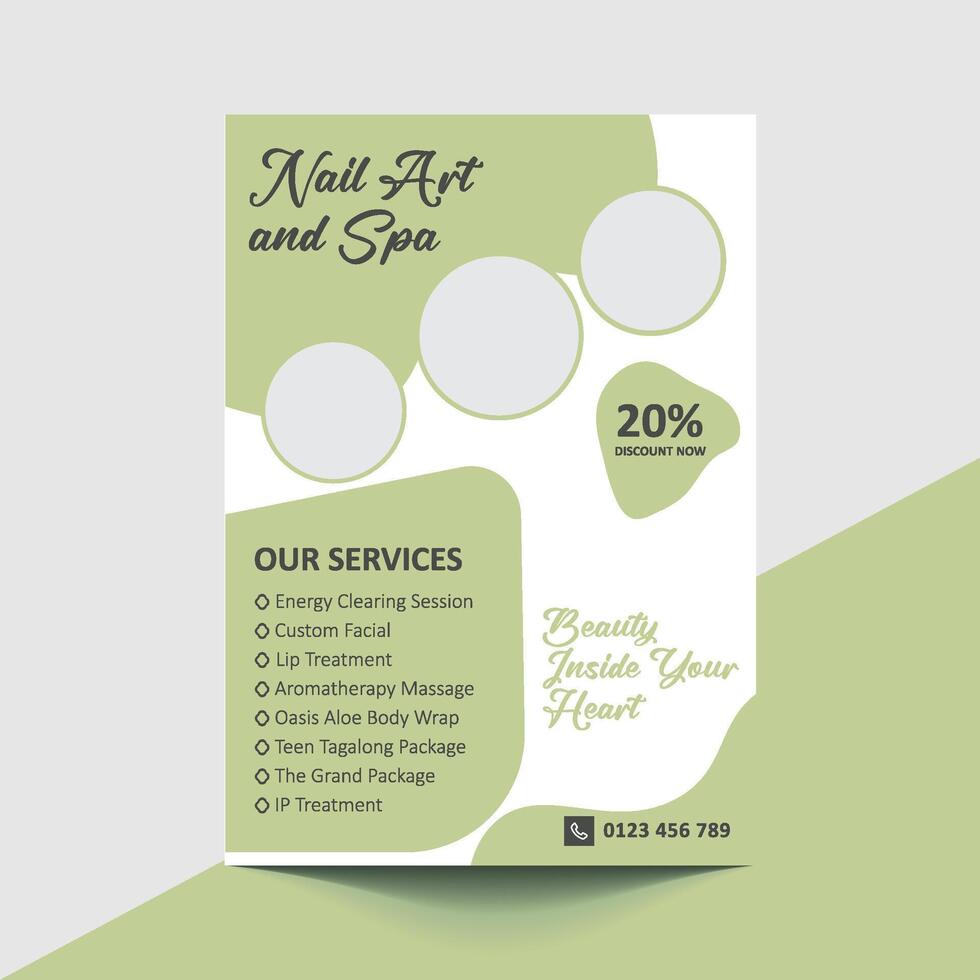 Minimalistic spa and healthcare design brochure. Flyer template with elements of medicine, spa, ayurveda, yoga and natural organic topics. vector