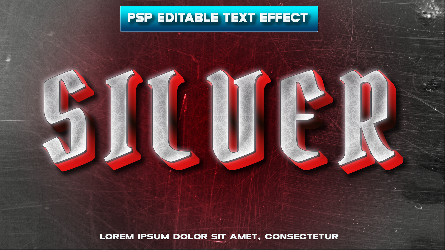 silver letters with red edges psd