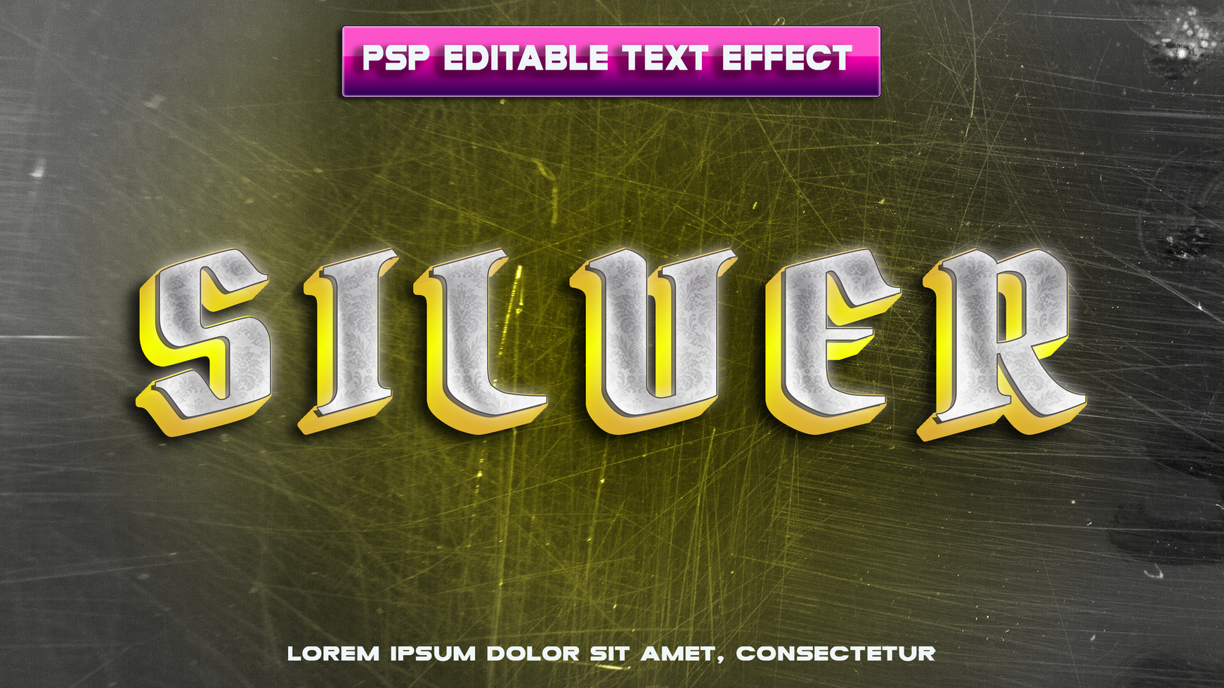 silver letter with yellow border psd