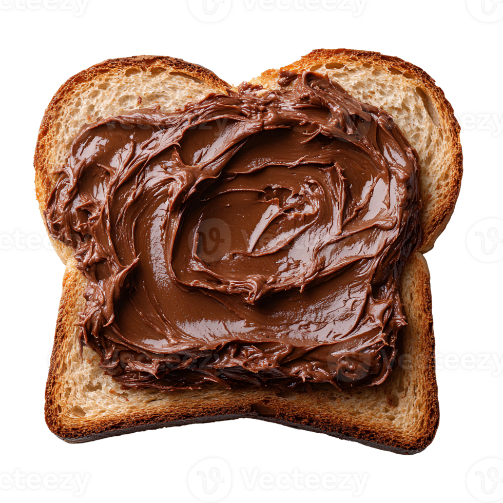 Toast covered with chocolate spread isolated featuring its glossy texture and appetizing look ideal for tasty breakfast concepts or indulgent food presentations png