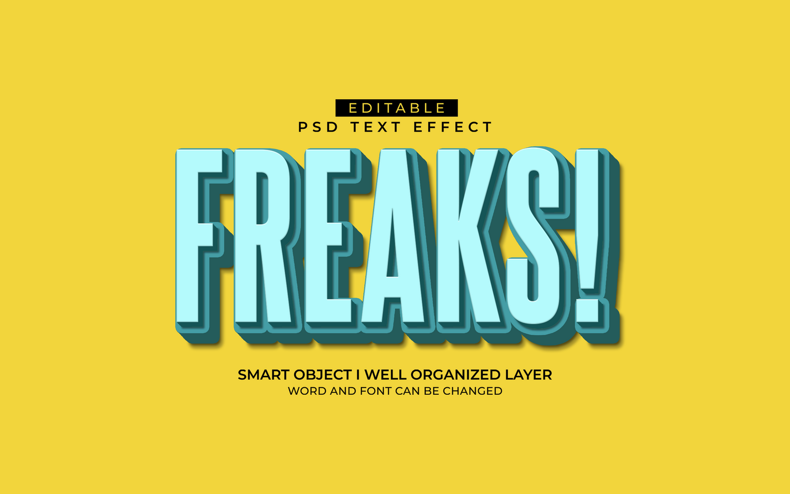 3d editable freaks text effect typography style template psd