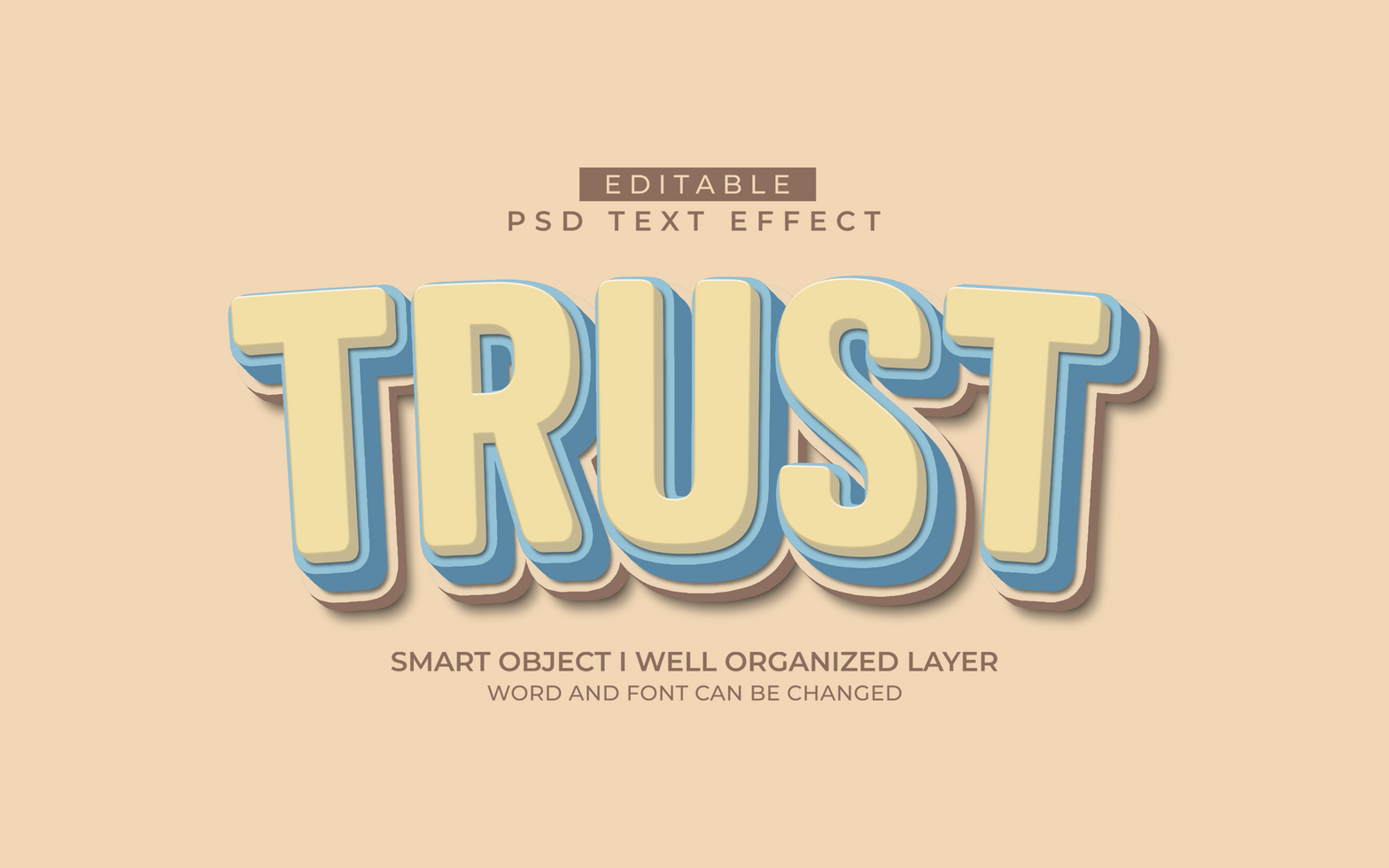 3d editable trust text effect typography style template psd