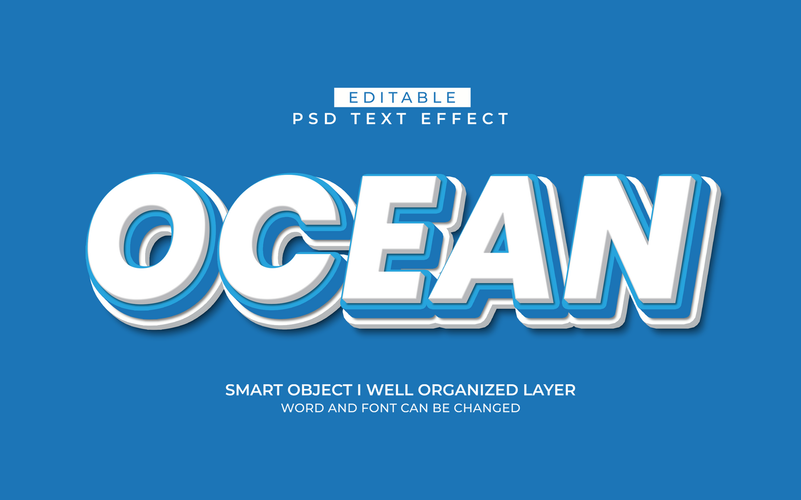 3d editable ocean text effect typography style template psd