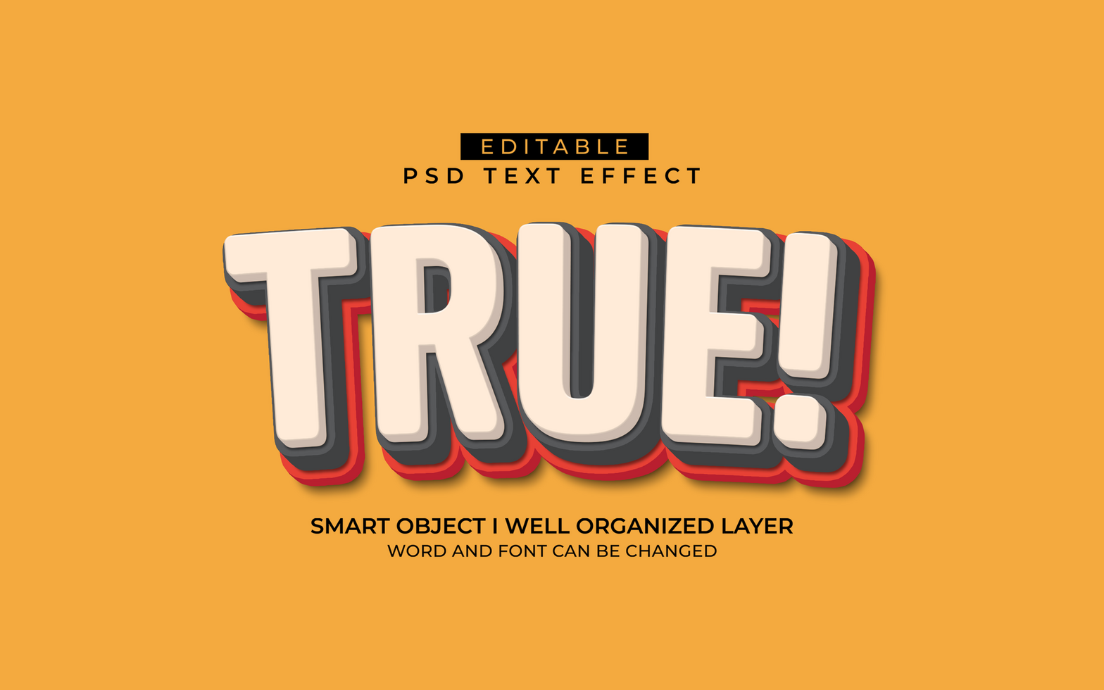 3d editable true text effect typography style template psd