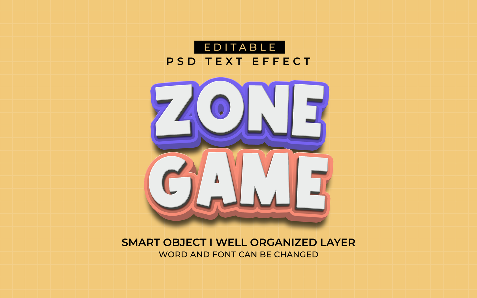 3d editable game zone text effect typography style template psd
