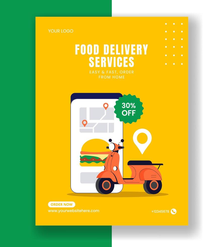 Vertical Poster Design Templates for Food Delivery Service in Flat Style vector