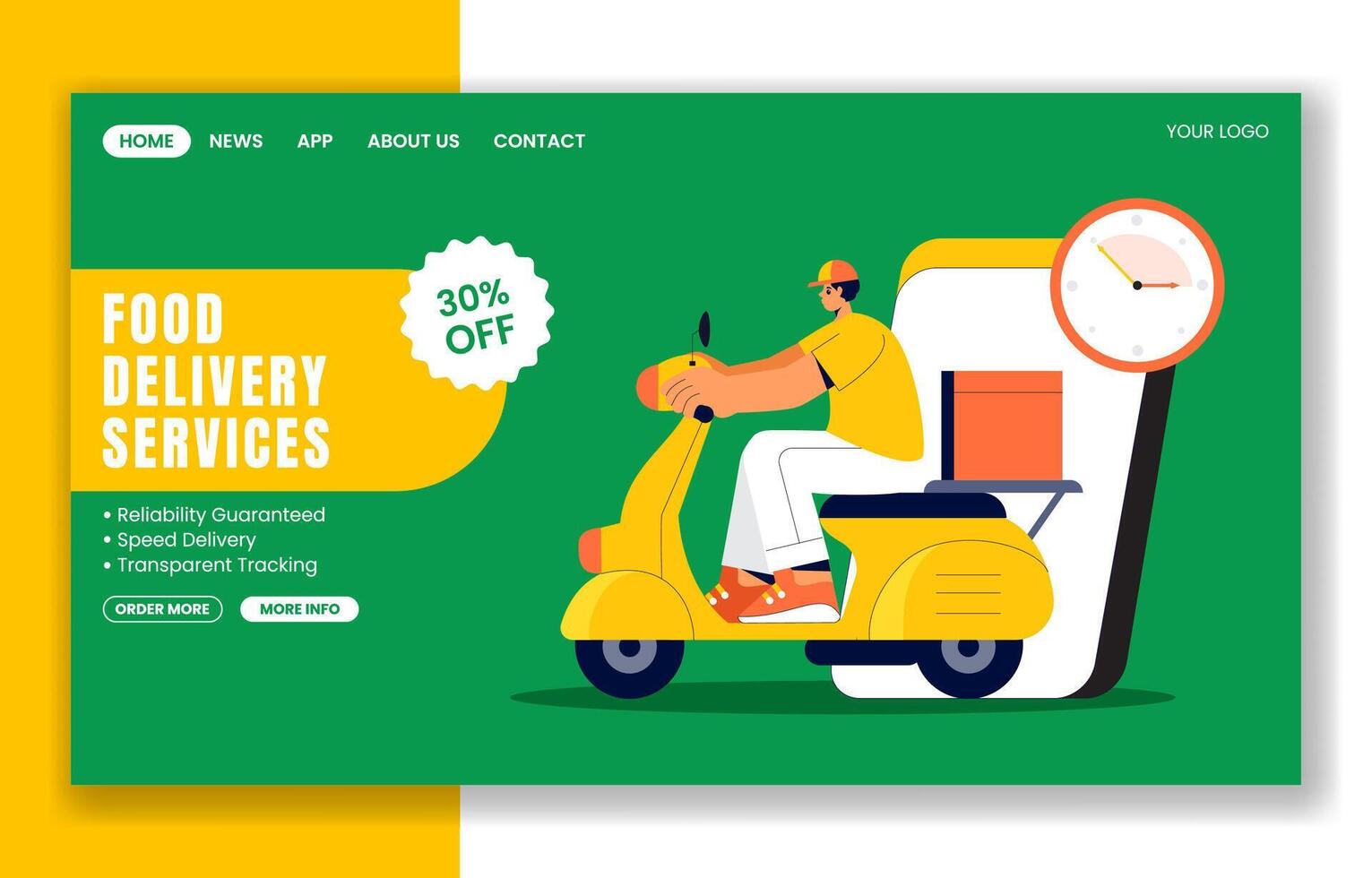 Fast Food Delivery Social Media Landing Page Illustration in Flat Cartoon Background vector