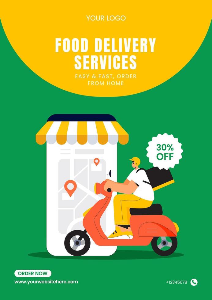 Social Media Flyer Templates Featuring Fast Food Delivery Service in Illustration vector