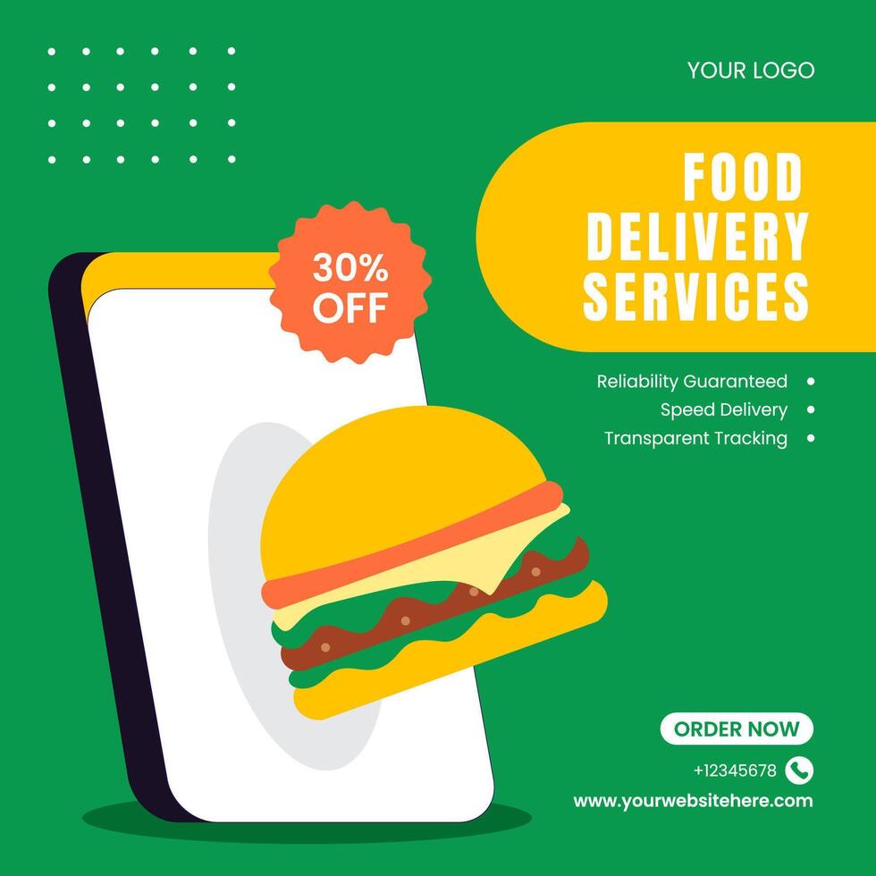 Flat Cartoon Style Food Delivery Illustration for Social Media Design Illustration vector