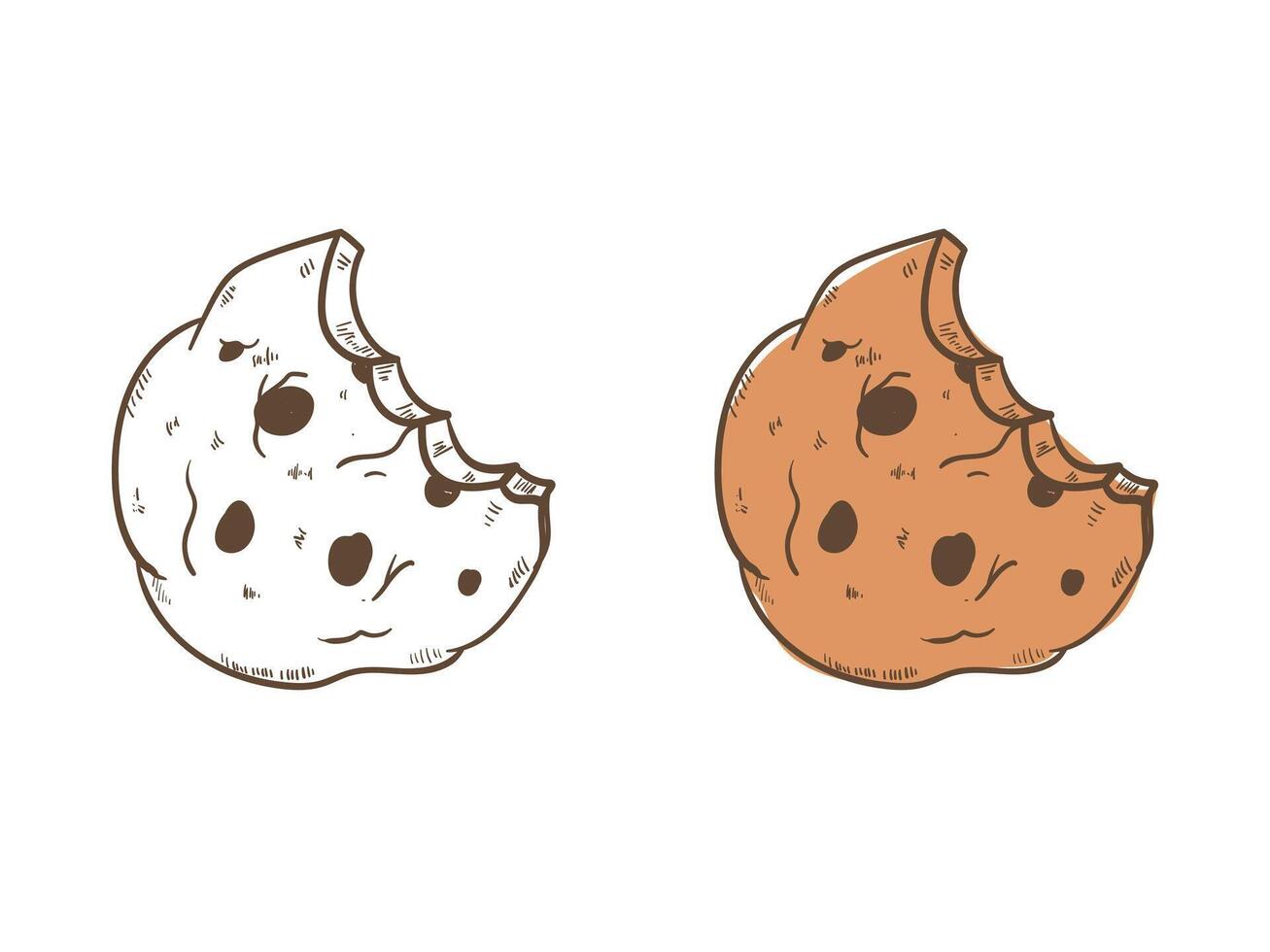 Chocolate chip cookies, hand drawn doodle biscuit, bitten cookies, oatmeal vector