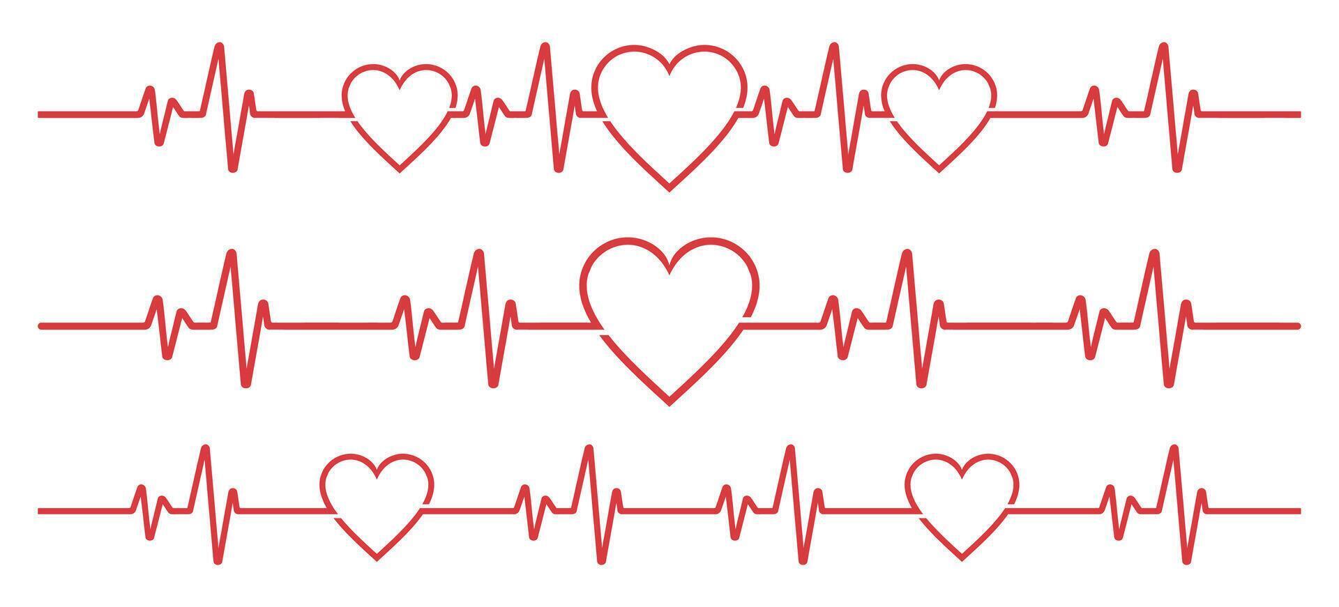 Collection of Illustrations of Red Heartbeat and Heartbeat Line Concept on White Background vector