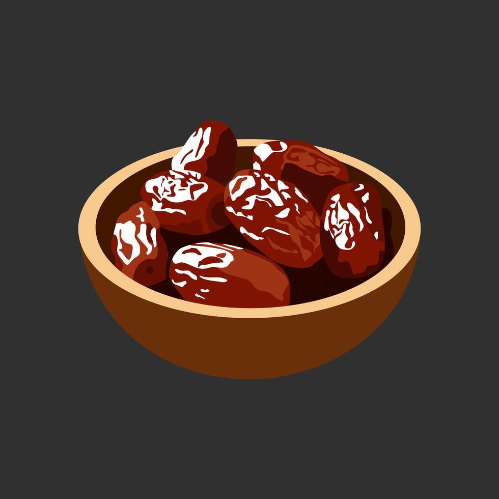 Dates fruit in bowl illustration, Islamic Ramadan Dates Fruit illustration vector