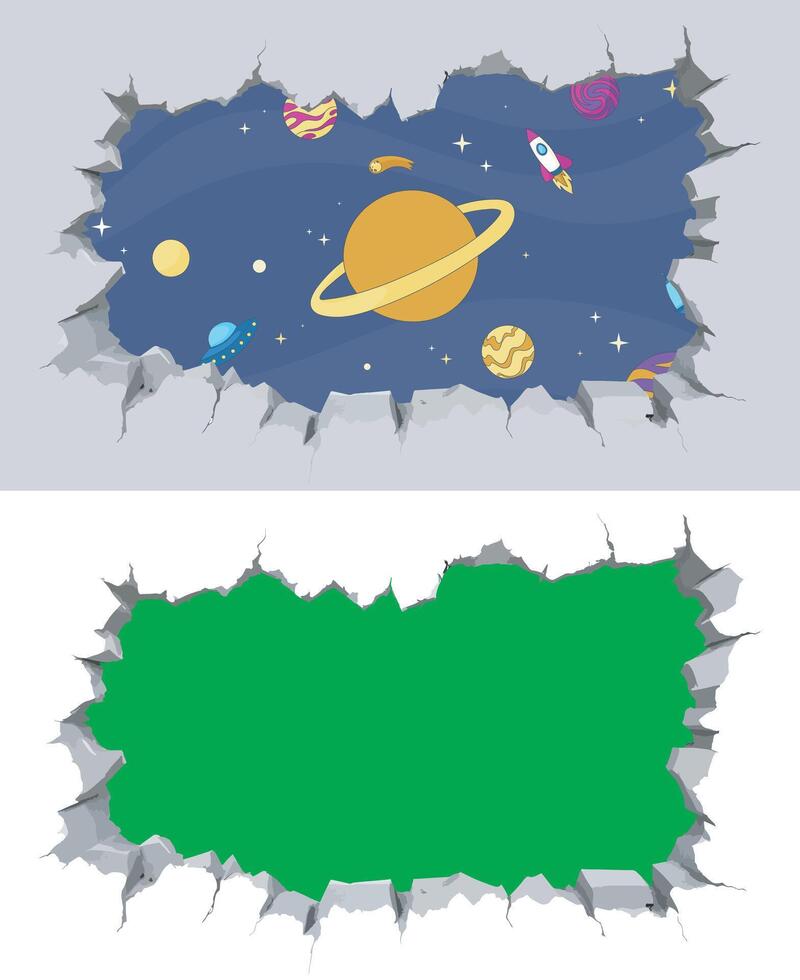 crack wall hole effect, 3d crack hole realistic with green screen for sticker wall decor wall home crack 3d editable vector