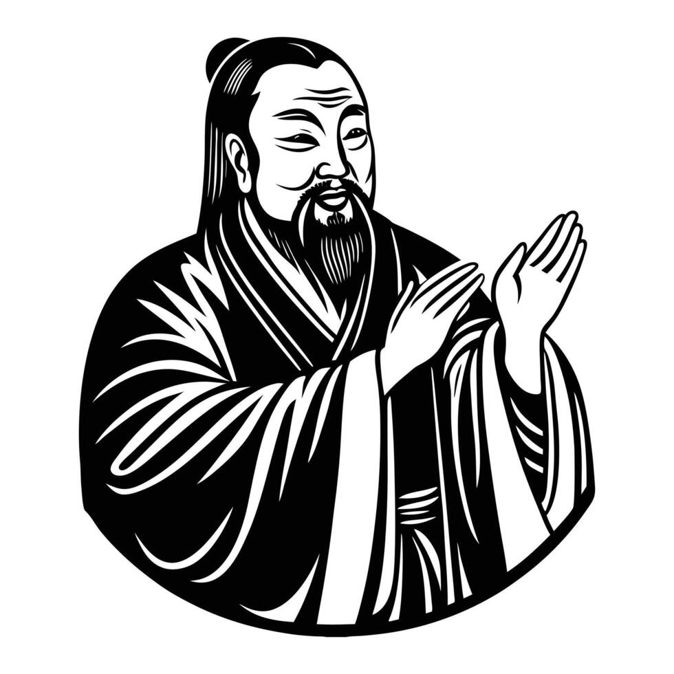 the Chinese man is holding his hands up vector